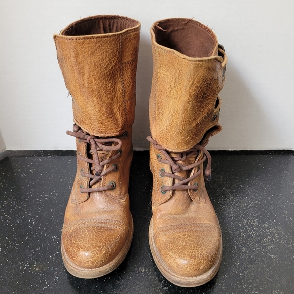 ALLSAINTS Spitalfields Damisi Buckles Brown Crackled Leather Military Boots - Picture 3 of 7